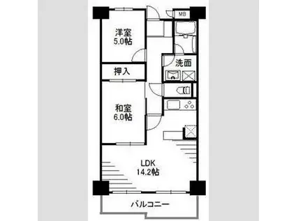 グランパークス八乙女(2LDK/4階)の間取り写真