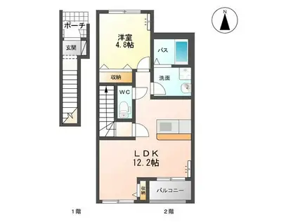 プルミエール(1LDK/2階)の間取り写真