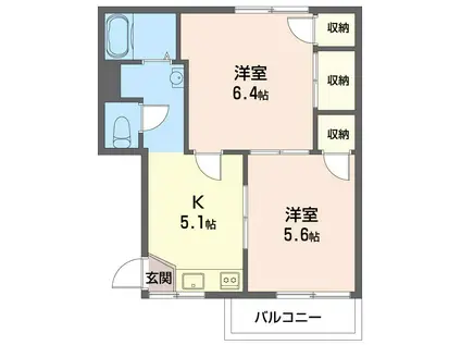 パレスサイドハイツ(2K/2階)の間取り写真