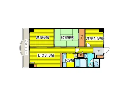 ステーションハイツ山本(3LDK/11階)の間取り写真