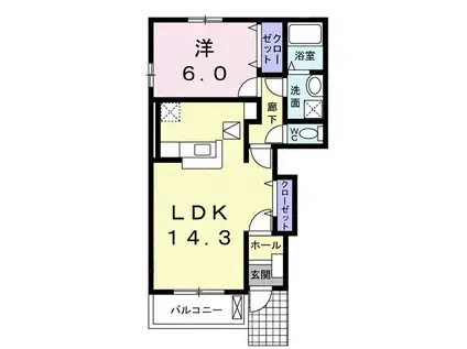 グランエスポワールB(1LDK/1階)の間取り写真