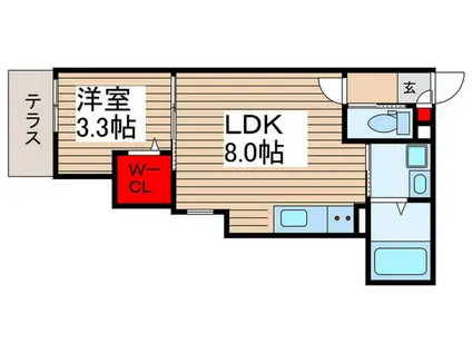 ヴェルフォーレ海神(1LDK/1階)の間取り写真