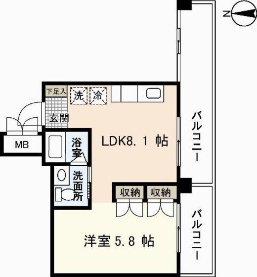 ヒルヴィスタ三滝(1DK/2階)の間取り写真