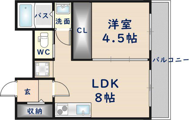 ロードサイドハイツ22(1LDK/3階)の間取り写真