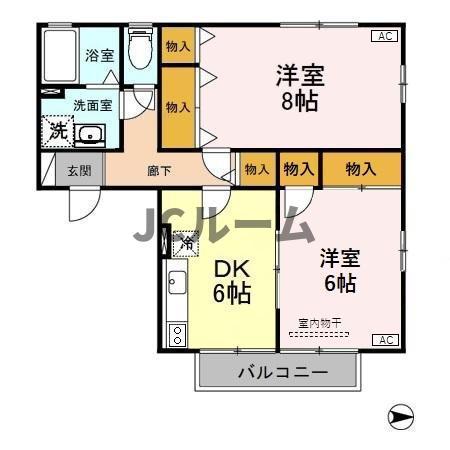 メゾンアンソレイル(2DK/2階)の間取り写真