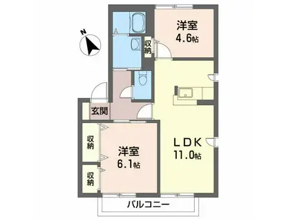 江南ベルシ A(2LDK/2階)の間取り写真