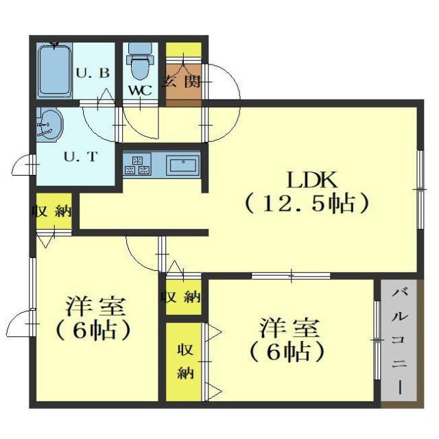 ハウスコンフォートE棟(2LDK/2階)の間取り写真