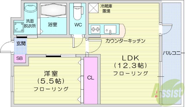 HAUSEA小松島(1LDK/1階)の間取り写真