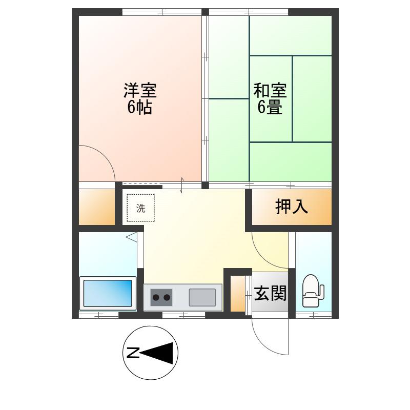 渡辺ハイツ(2K/1階)の間取り写真
