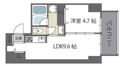 グランガーデン足代新町(1LDK/7階)の間取り写真