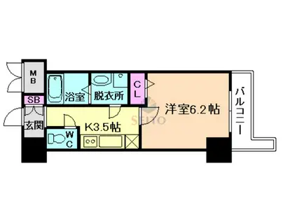 レジュールアッシュPREMIUM TWINーI(1K/15階)の間取り写真