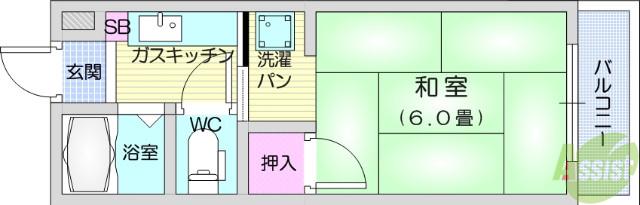 八木山グランドハイツ(1K/4階)の間取り写真