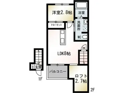 CASCADE MOTOMACHI(1LDK/2階)の間取り写真