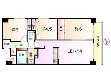 グランブルー宿屋町(3LDK/10階)の間取り写真