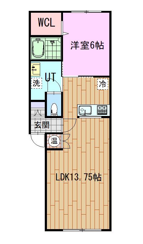 ルラーシェ大町B(1LDK/2階)の間取り写真