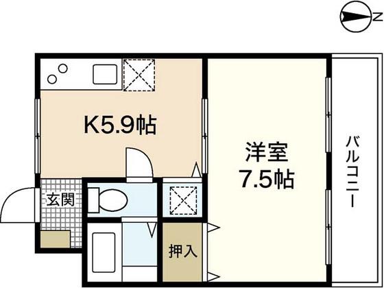 マンション渡辺(1DK/2階)の間取り写真