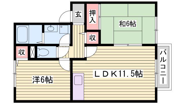 サンアクティーA棟(2LDK/1階)の間取り写真