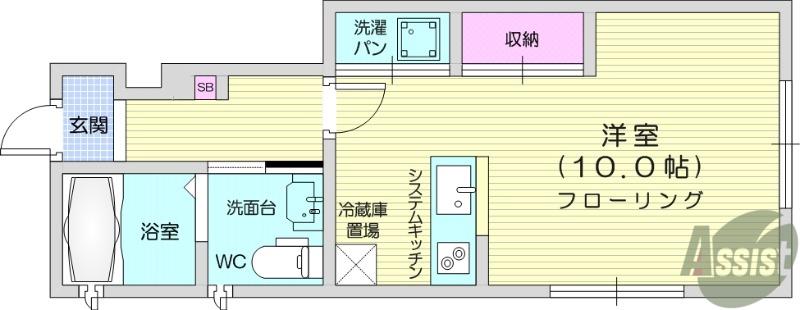 イルドラシテⅠ(ワンルーム/1階)の間取り写真