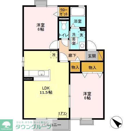 クレールルピナス A・B(2LDK/2階)の間取り写真
