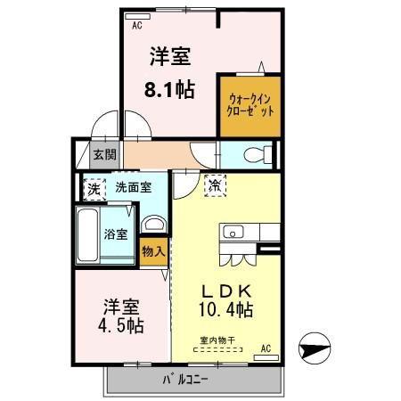 グランドゥール畷(2LDK/1階)の間取り写真