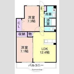 グランピークス津秦(2LDK/1階)の間取り写真