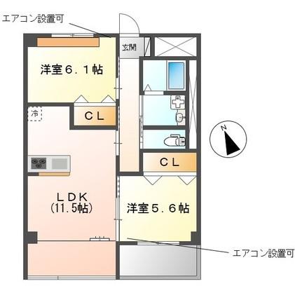 ジャルダン ドゥテ(2LDK/5階)の間取り写真