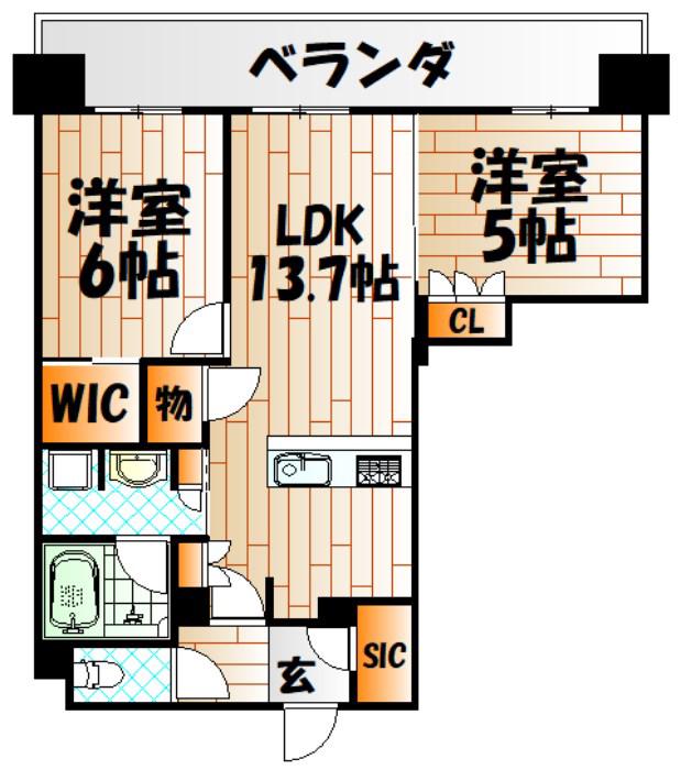 ザ・サンパーク小倉駅タワーレジデンス(2LDK/8階)の間取り写真