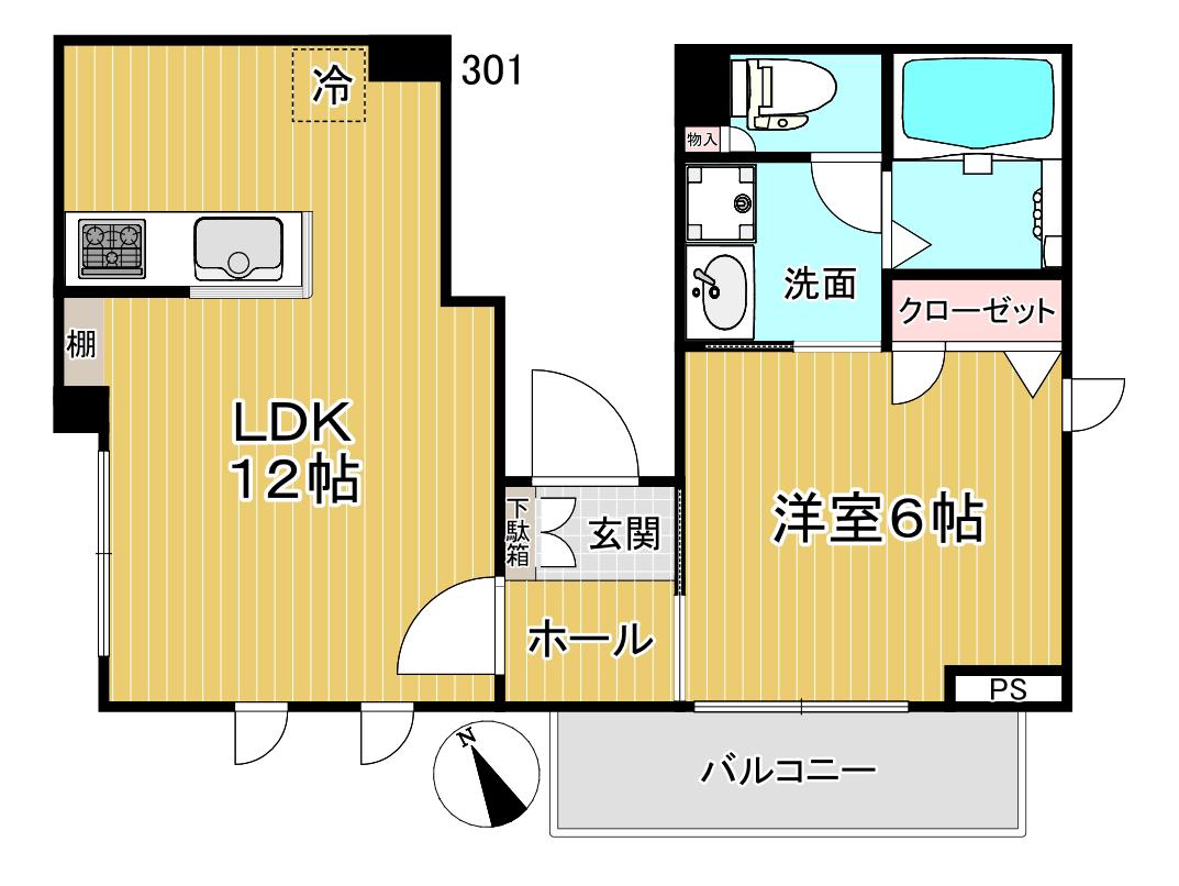 アロン・ド池尻(1LDK/3階)の間取り写真