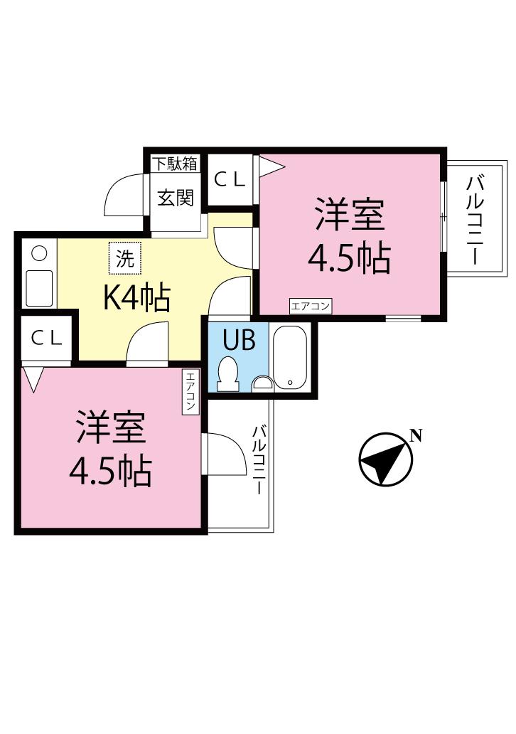 ミングルAP栗谷3番館(2K/2階)の間取り写真