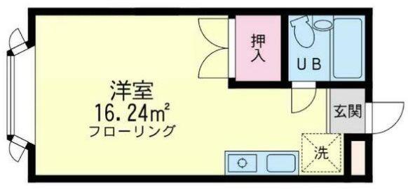 キャッスル旭ヶ丘 B棟(ワンルーム/1階)の間取り写真