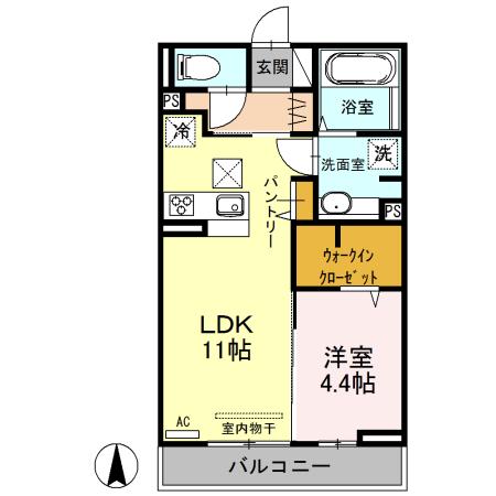 アクシア西本町(1LDK/3階)の間取り写真