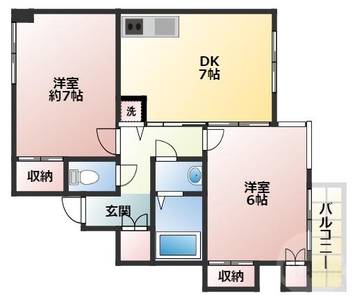 ヴェルディ豊中(2DK/2階)の間取り写真