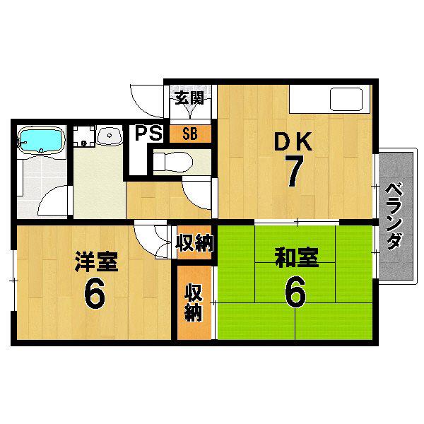 ヴュー深草(2DK/1階)の間取り写真