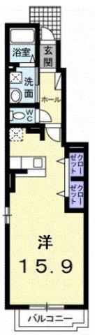アイリー ブルー(ワンルーム/1階)の間取り写真