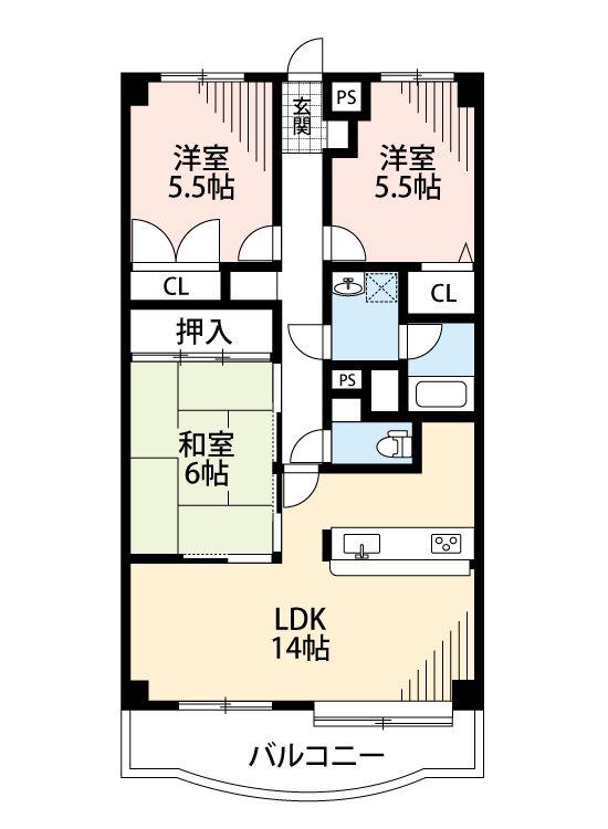 キャッスル北の台(3LDK/2階)の間取り写真