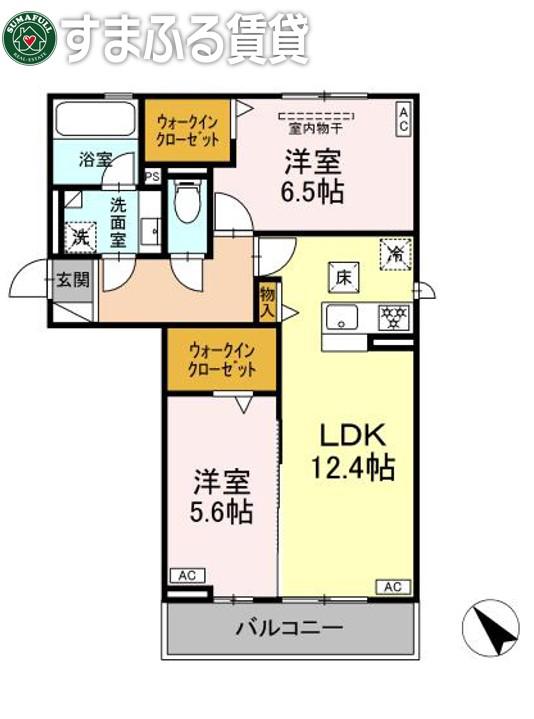 D AVANCE六名新町(2LDK/1階)の間取り写真