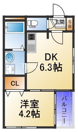 ハーモニーテラス新森II(1DK/1階)の間取り写真