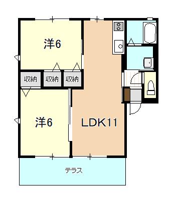 ハイムヒルズD(2LDK/1階)の間取り写真