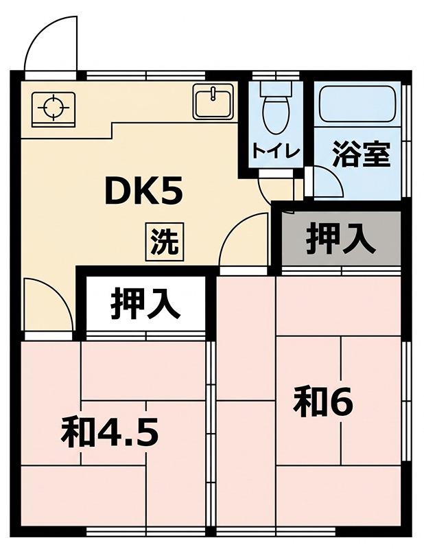 鈴木荘1(2DK/2階)の間取り写真