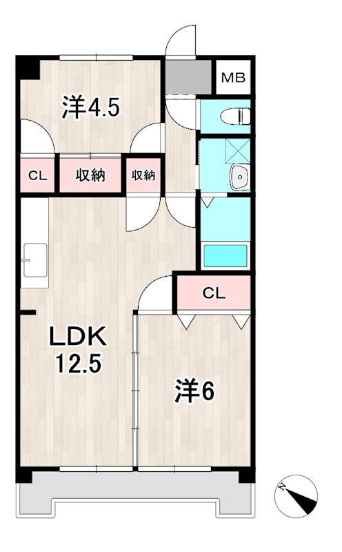 臨港ハイツ(2LDK/4階)の間取り写真