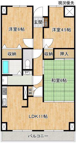 サーパス西津田II(3LDK/1階)の間取り写真