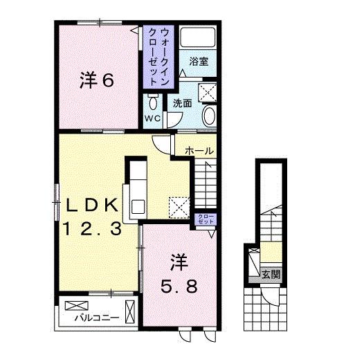 グランデ フィオーレ 木園 A 2LDKHTW(2LDK/2階)の間取り写真