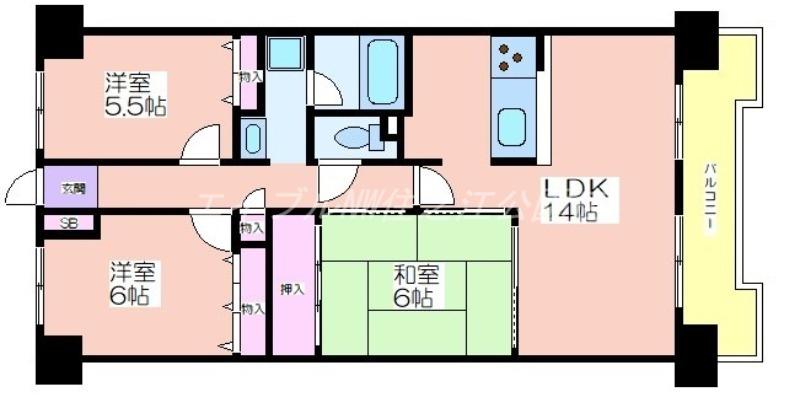 CASSIA南住吉(3LDK/8階)の間取り写真