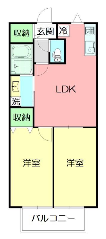 ヒルトップ箱根入生田(2LDK/2階)の間取り写真