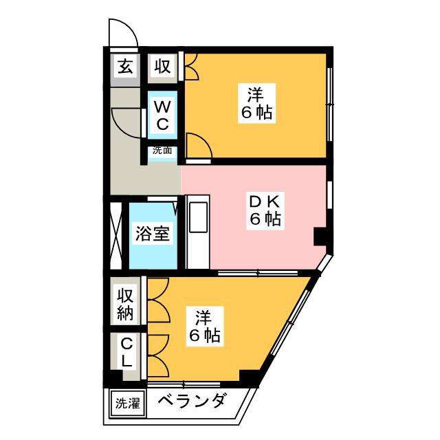 クリスタルライン(2DK/2階)の間取り写真
