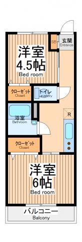 横浜スカイマンション(2K/4階)の間取り写真