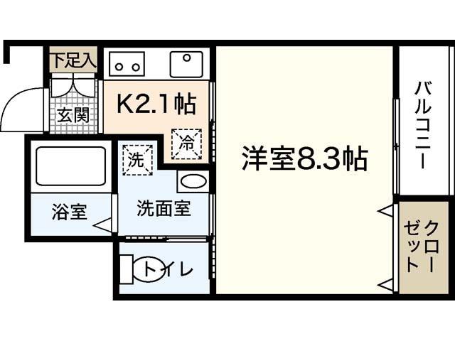 ホワイトキャッスル廿日市(1K/1階)の間取り写真