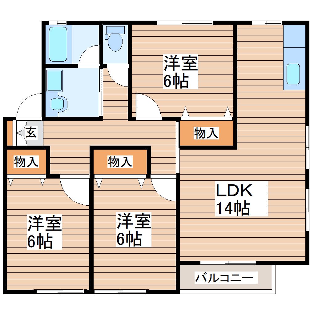 プレステージ大和町A(3LDK/2階)の間取り写真