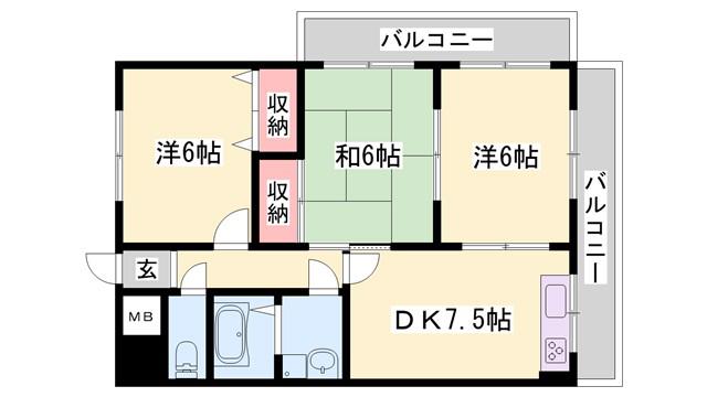 シェーンシュロス(3DK/5階)の間取り写真