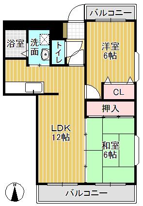 サンロード広上(2LDK/3階)の間取り写真